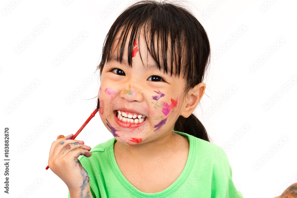 Asian Little Chinese Girl Playing and Painting Asian Little Chinese Girl Playing and Painting