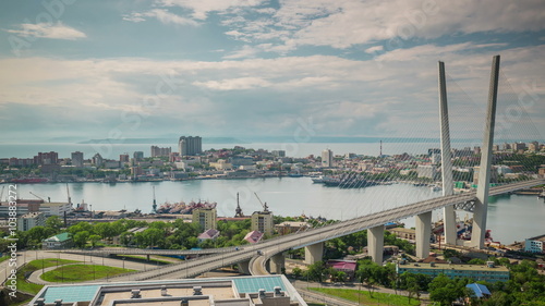 sunny day industrial port bay vladivostok panorama 4k time lapse russia
