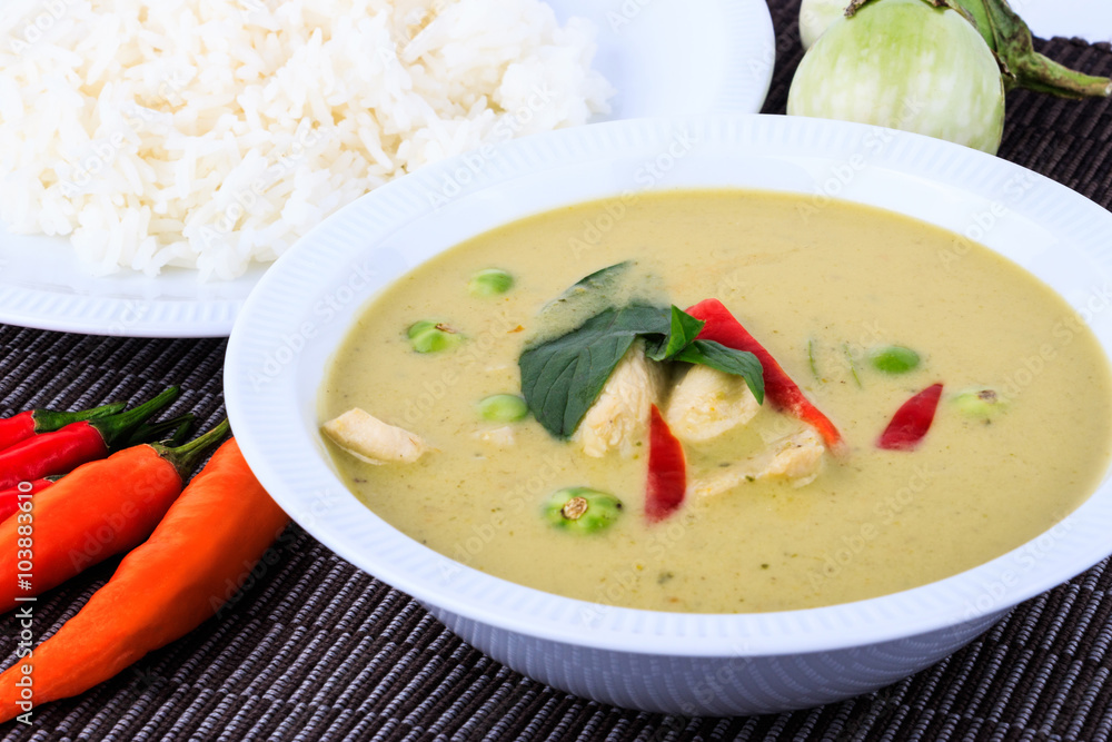 Thai traditional and popular food, Thai chicken green curry intense soup. (Kaeng Khiao Wan Kai) Thai traditional and popular food, Thai chicken green curry intense soup. (Kaeng Khiao Wan Kai)