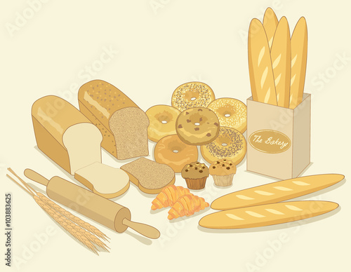 Vector drawing isolated the bakery products menu for bakery cafe.