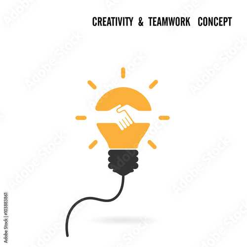 Creative light bulb idea and handshake sign concept background.