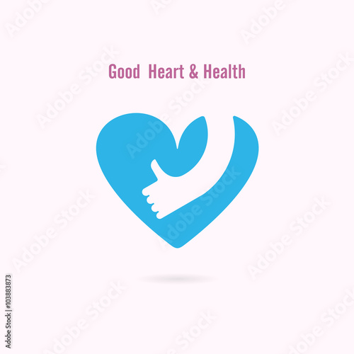 Good heart and Health logo design.Hand and heart shape sign.