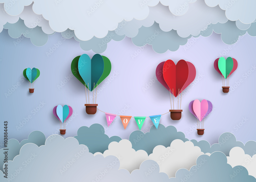 Fototapeta premium Pastel Paper Art Hot Air Balloons Above the Clouds