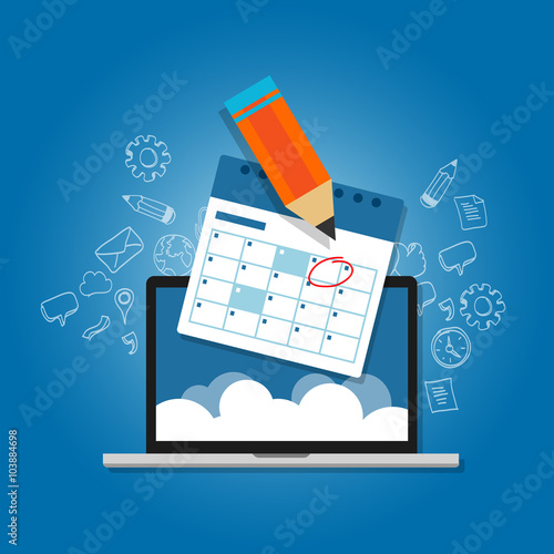 mark circle your calendar agenda online cloud planning laptop