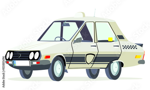Caricatura Dacia 1310  taxi Bucarest - Rumania blanco vista frontal y lateral © camiloernesto