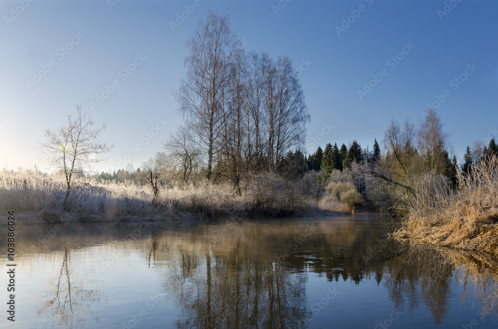 Sunny spring landscape with river Sunny spring landscape with river