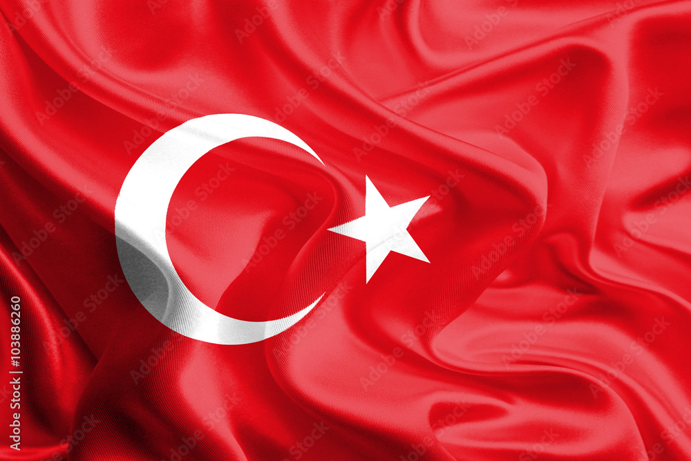 Obraz premium Waving Fabric Flag of Turkey