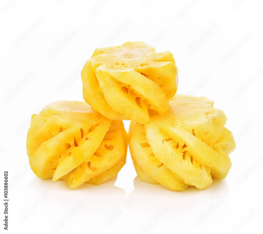 Pineapple fruit slices on white background Pineapple fruit slices on white background