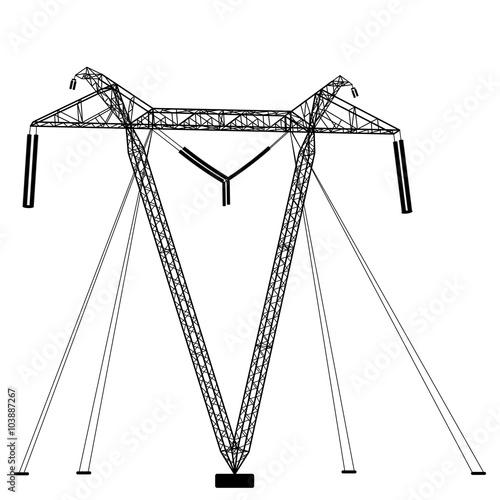 Silhouette of high voltage power lines. Vector  illustration.