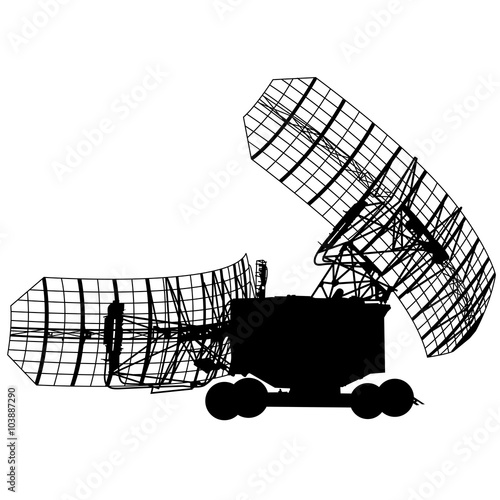 Silhouette  military radar dish. Vector illustration.