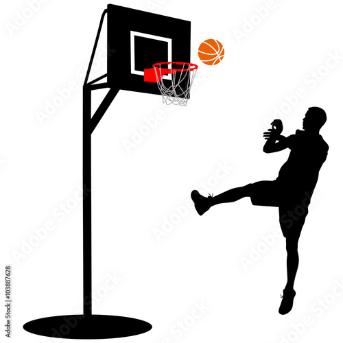 Black silhouettes of men playing basketball on a white backgroun