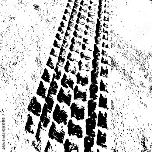 Grunge background with black tire track. Vector illustration.