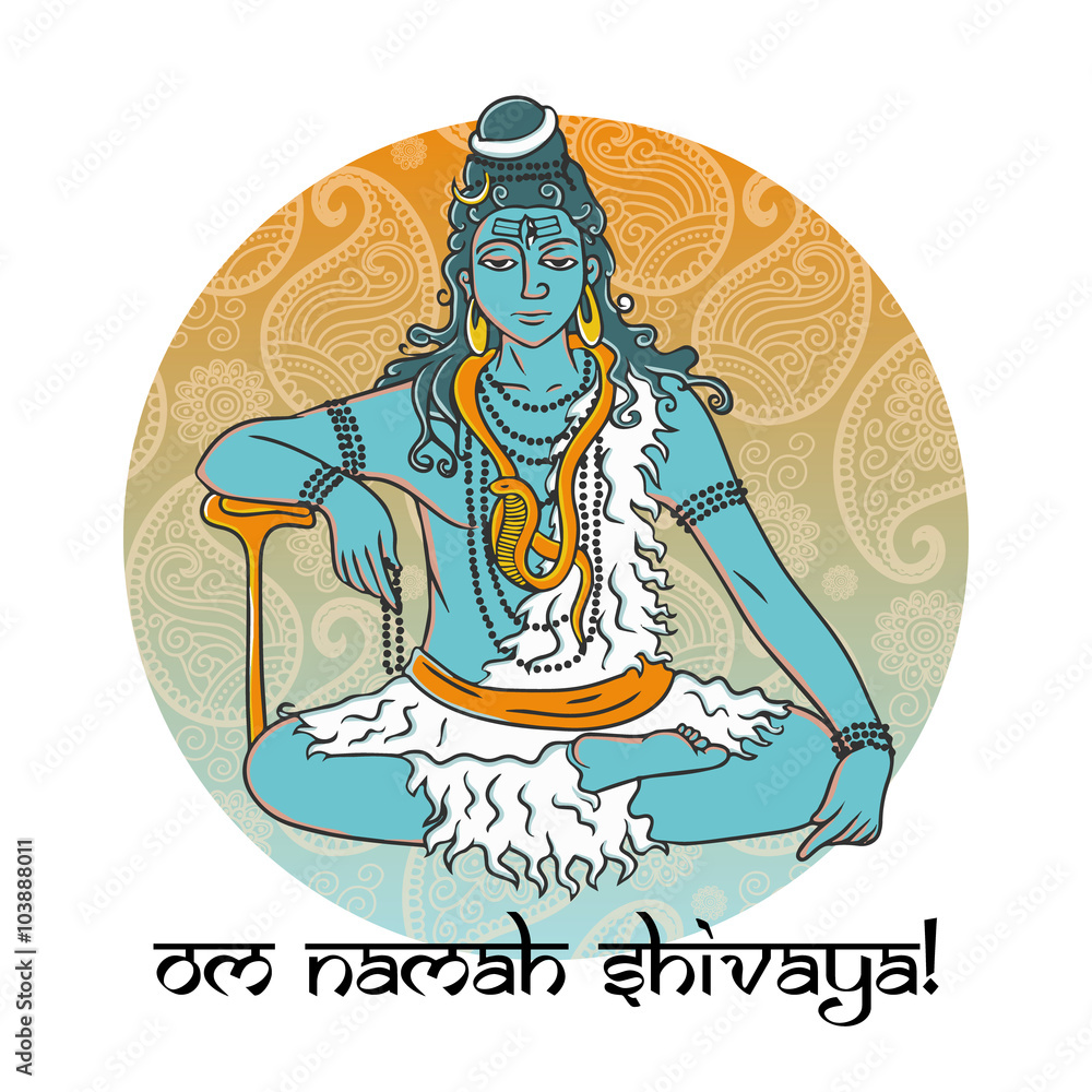 cartoon doodle Lord Shiva in meditation