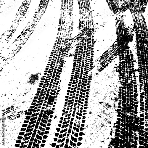 Grunge background with black tire track. Vector illustration
