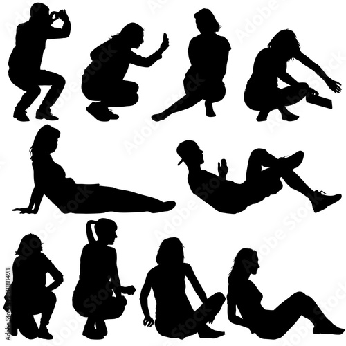 Silhouettes of people in positions lying and sitting. Vector illustration.