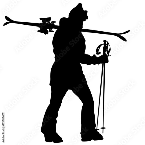 Mountain skier  speeding down slope. Vector sport silhouette.