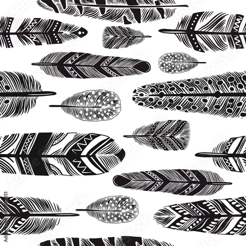 Cartoon feathers seamless pattern.