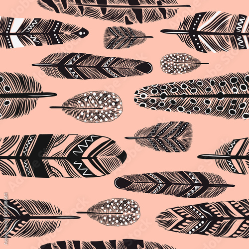 Cartoon feathers seamless pattern.