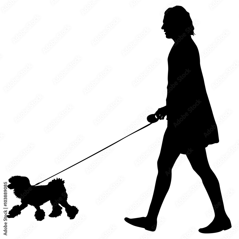 Fototapeta premium Silhouette of people and dog. Vector illustration.