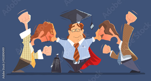 Man lawyer between two shouting and fighting dispute conflict people businessmans or boss and employee. Color vector character illustration.