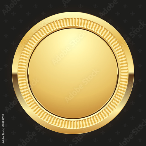 Glossy gold badge on black background 