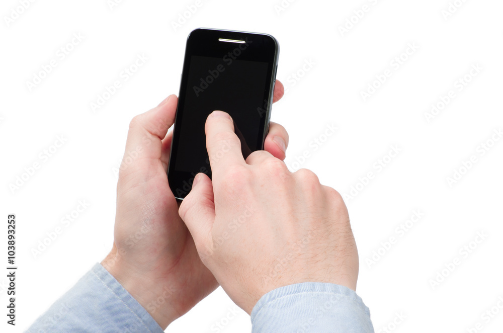 Hand holding big touchscreen smart phone Hand holding big touchscreen smart phone