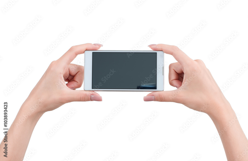 Hand holding big touchscreen smart phone Hand holding big touchscreen smart phone