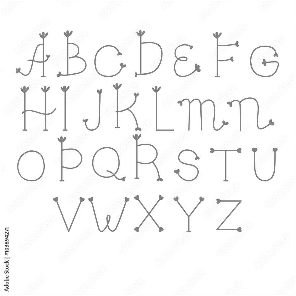 Vecteur Stock Cute beautiful font. English alphabet. Hand drawn, doodle  style | Adobe Stock