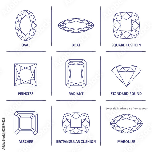 Low poly popular blueprint outline gems cuts infographics