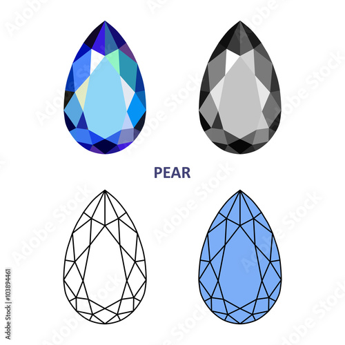 Low poly colored & black outline template pear gem cut