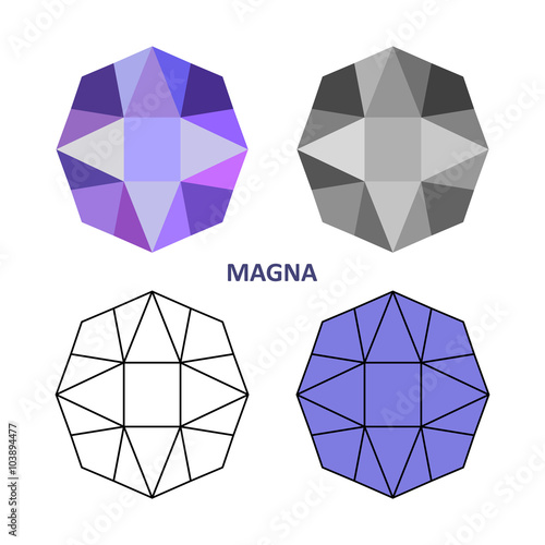 Low poly colored & black outline template magna gem cut