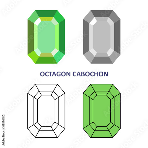 Low poly colored & black outline template octagon cabochon gem c