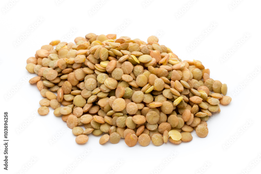 Lentils isolated on white background.Macro shot Lentils isolated on white background.Macro shot