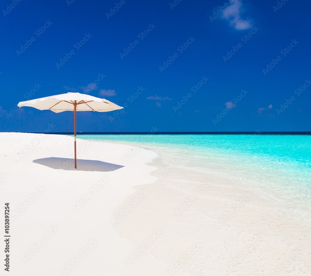 Maldives,  white sunbed and parasol!