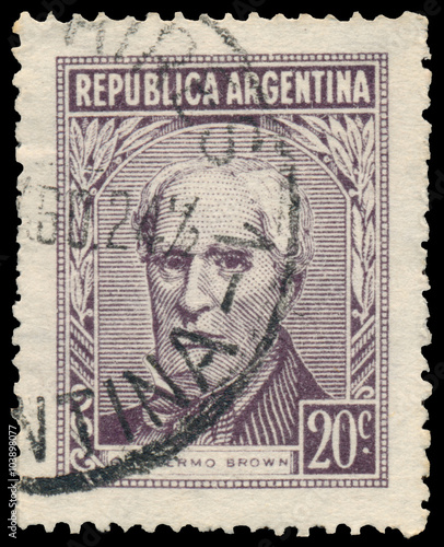 Stamp printed by Argentina shows Guillermo Brown