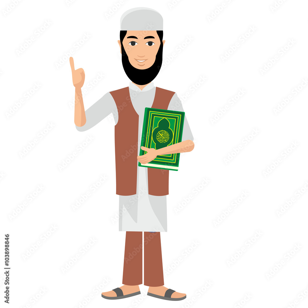 Arab,muslim,in keffiyeh and traditional clothing,with quran Arab,muslim,in keffiyeh and traditional clothing,with quran