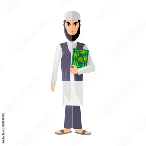 Arab,muslim,in keffiyeh and traditional clothing,with quran