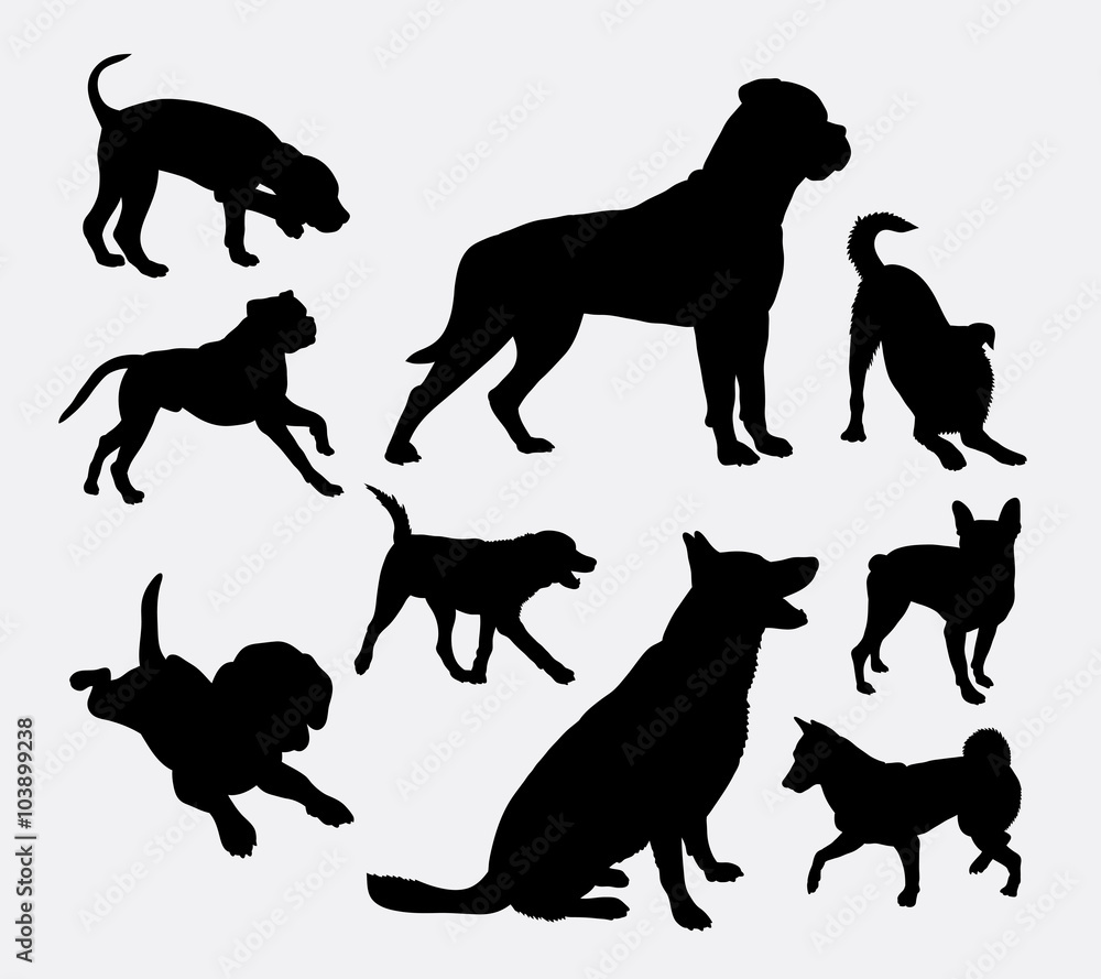Dog pet animal silhouette 05. Good use for symbol, logo, web icon, mascot, sign, sticker design, or any design you wany. Easy to use.
