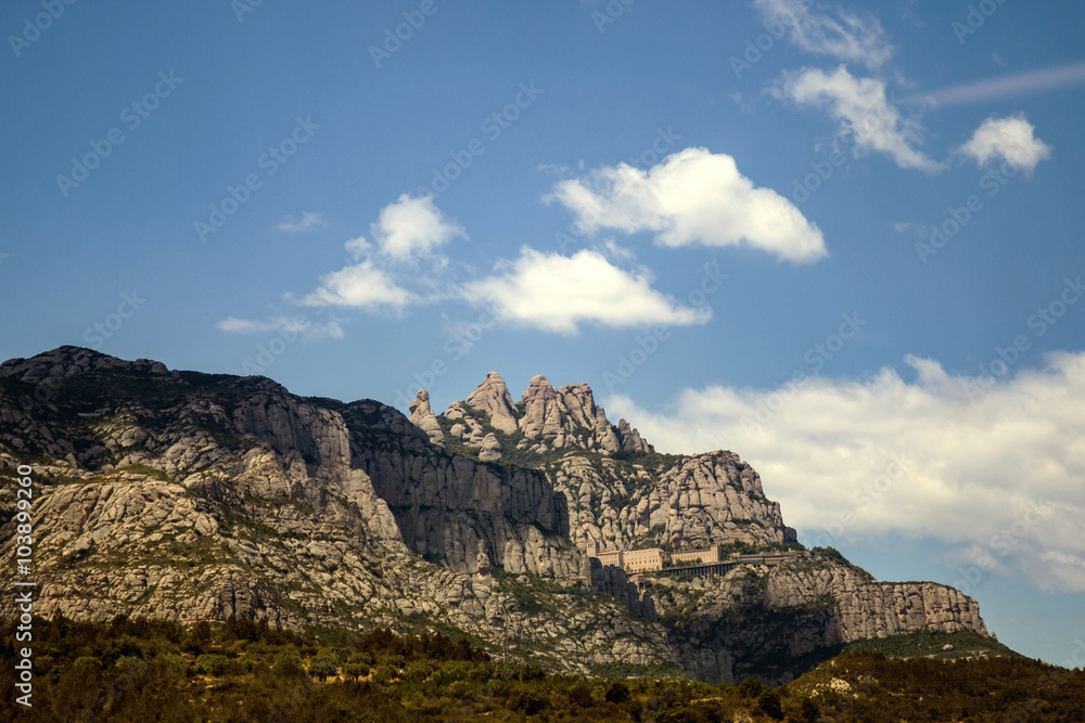 View of the beautiful mountains of Montserrat where a famous benedictine abbey is located near Barcelona city, Spain.