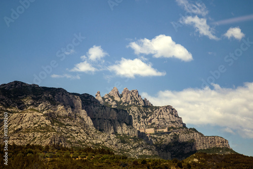 View of the beautiful mountains of Montserrat where a famous benedictine abbey is located near Barcelona city, Spain.