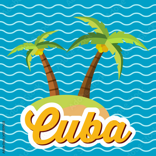Icono plano Cuba en isla sobre fondo marino