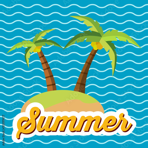 Icono plano Summer en isla sobre fondo marino