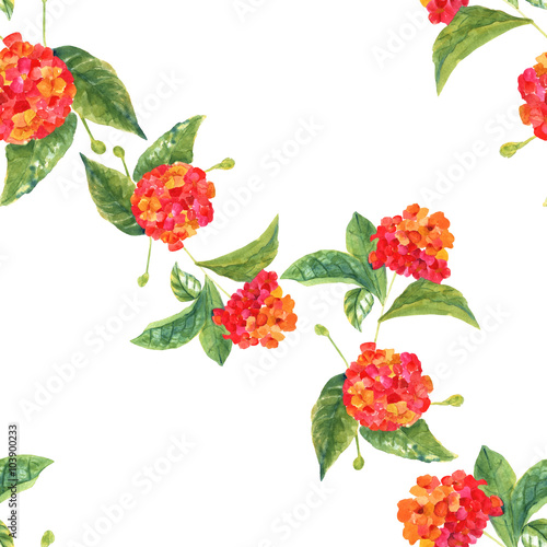 Seamless background pattern with beautiful watercolor lantana flowers