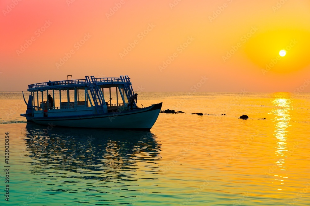 Maldives, sunset boat