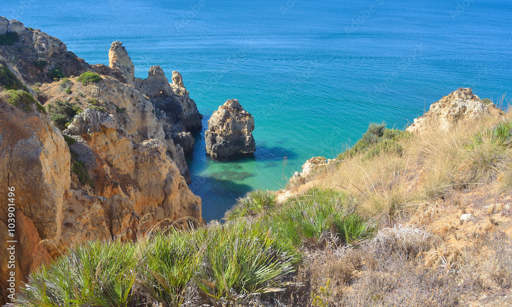 Sea Cliffs at Lagos Western Algarve Portugal.