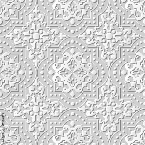 Vector damask seamless 3D paper art pattern background 247 Dot Line Cross Square 