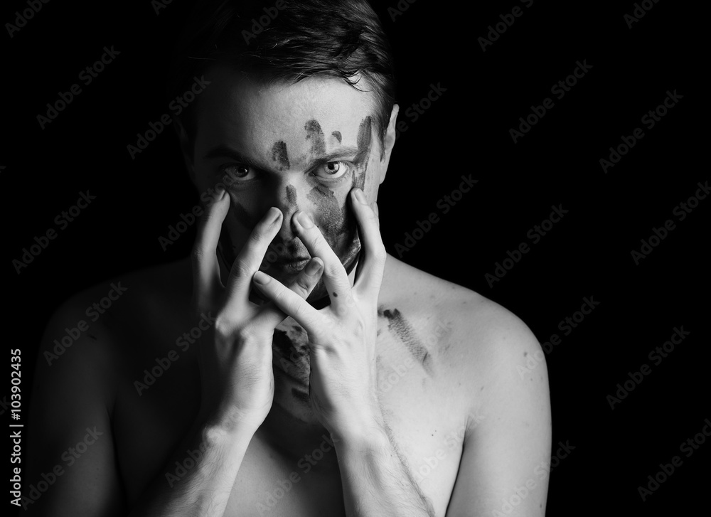 Dark Man With White Face Paint Stock Photo - Download Image Now - 30-34  Years, Adult, Adults Only - iStock