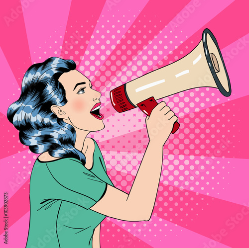 Pop Art Style Woman with Megaphone
