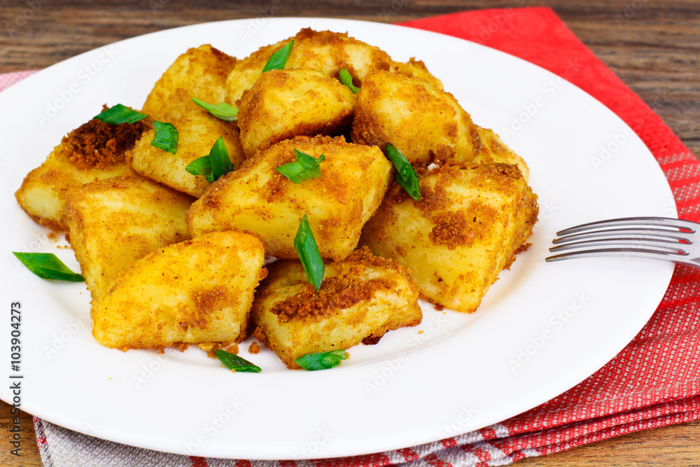 Potatoes with Curry and Breadcrumbs, Garnish Potatoes with Curry and Breadcrumbs, Garnish