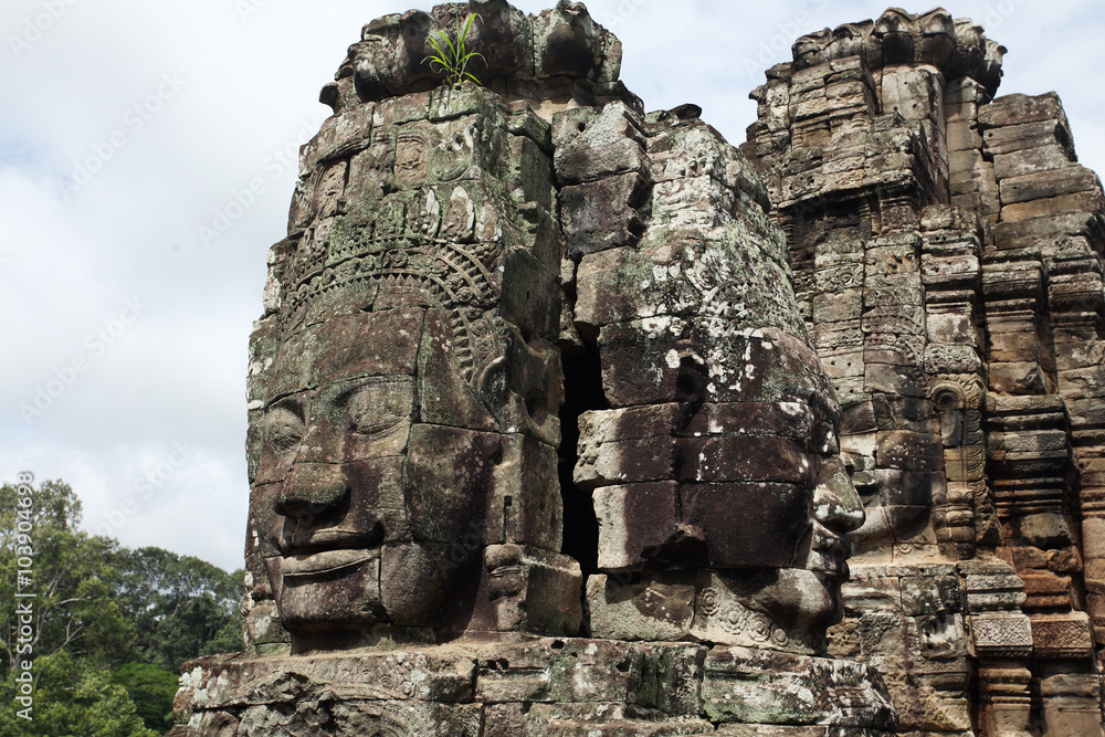 Faces of King Yayavarmann VII on the beautiful Bayon temple, Ang